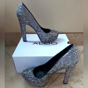 Aldo Silver Glitter Platform Heels
